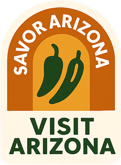 Savor Arizona logo with green chili peppers and Visit Arizona text